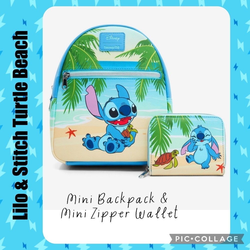 LOUNGEFLY Disney Lilo & Stitch Turtle Beach Mini Backpack & Mini Zipper Wallet